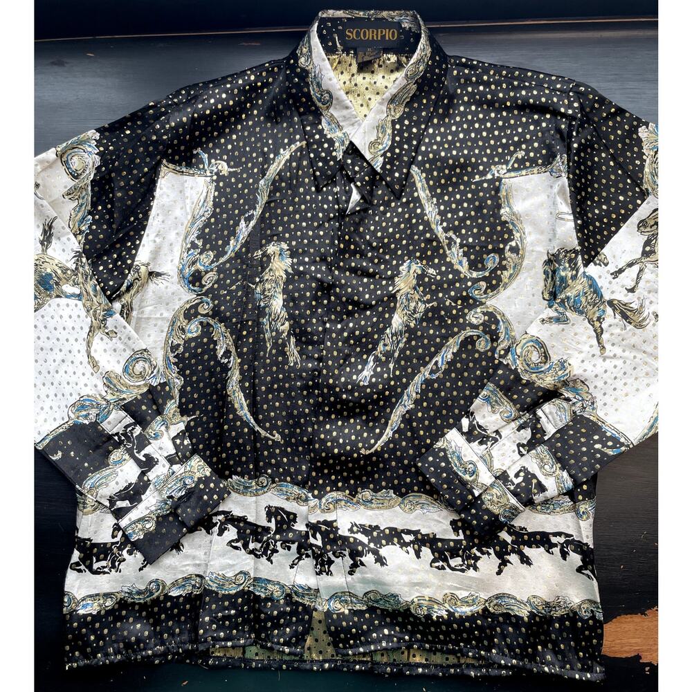NWT SCORPIO Western Print Silk Blend Button Down Blouse SIze XL